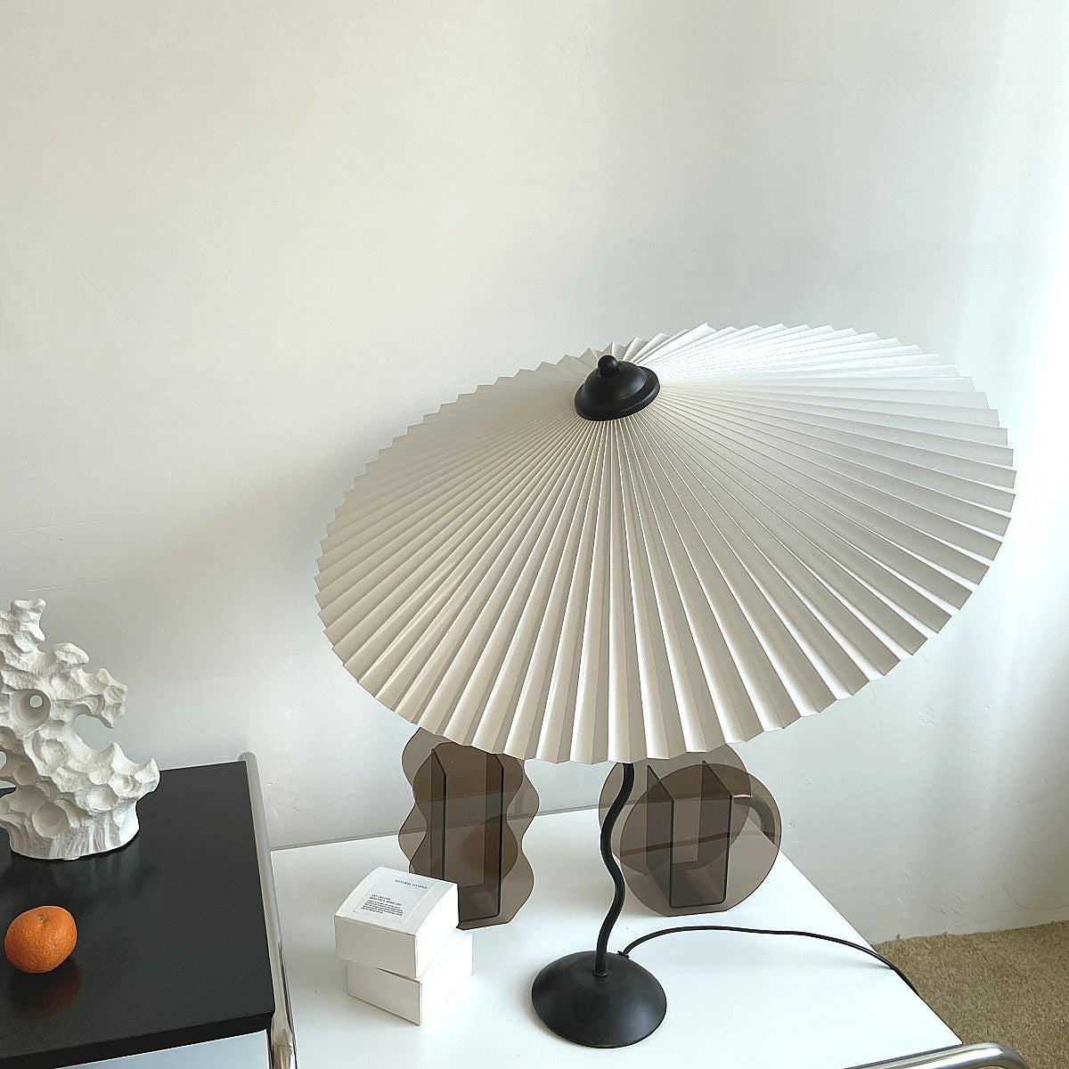 Vintage Inspired Tilted Umbrella Lamp / Beige